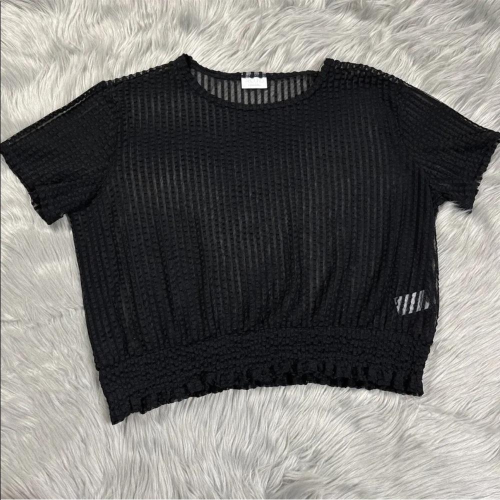Abound Sheer Black Seersucker Top Size Large